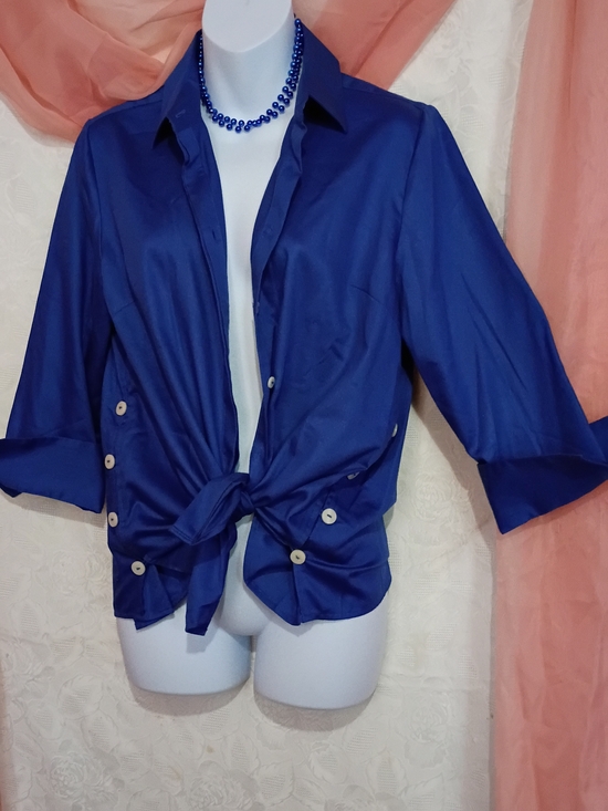 Foxcroft Tops - Foxcroft Ladies Royal Blue Button-Detail Tie-Front Shirt Sz M